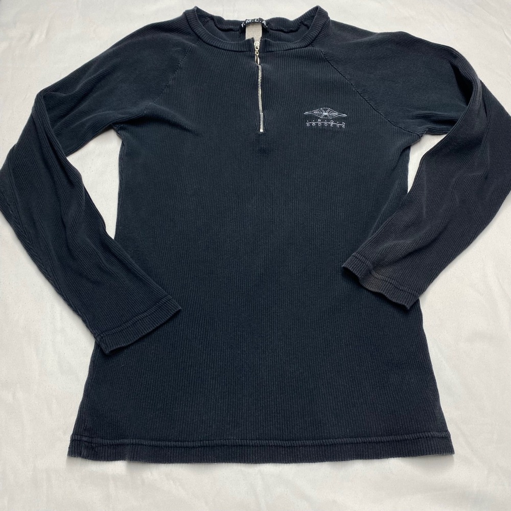 Vintage YMLA Iron Goddess Quarter Zip Ribbed Long Sleeve Shirt Black XL USA